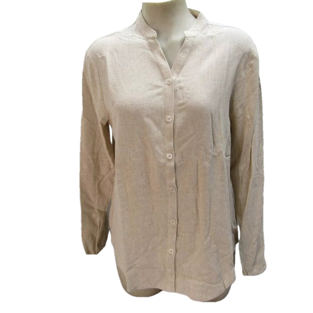 NEW BAREFOOT DREAMS Spring 2025 Womens Linen Blend Long Sleeve Blouse Size S